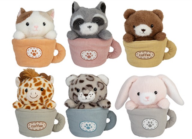 (Mis 2) ANIMALETTI IN TAZZINA DA CAFFE’ Peluche 18cm 6ass In espo da 12pz…x12…x48